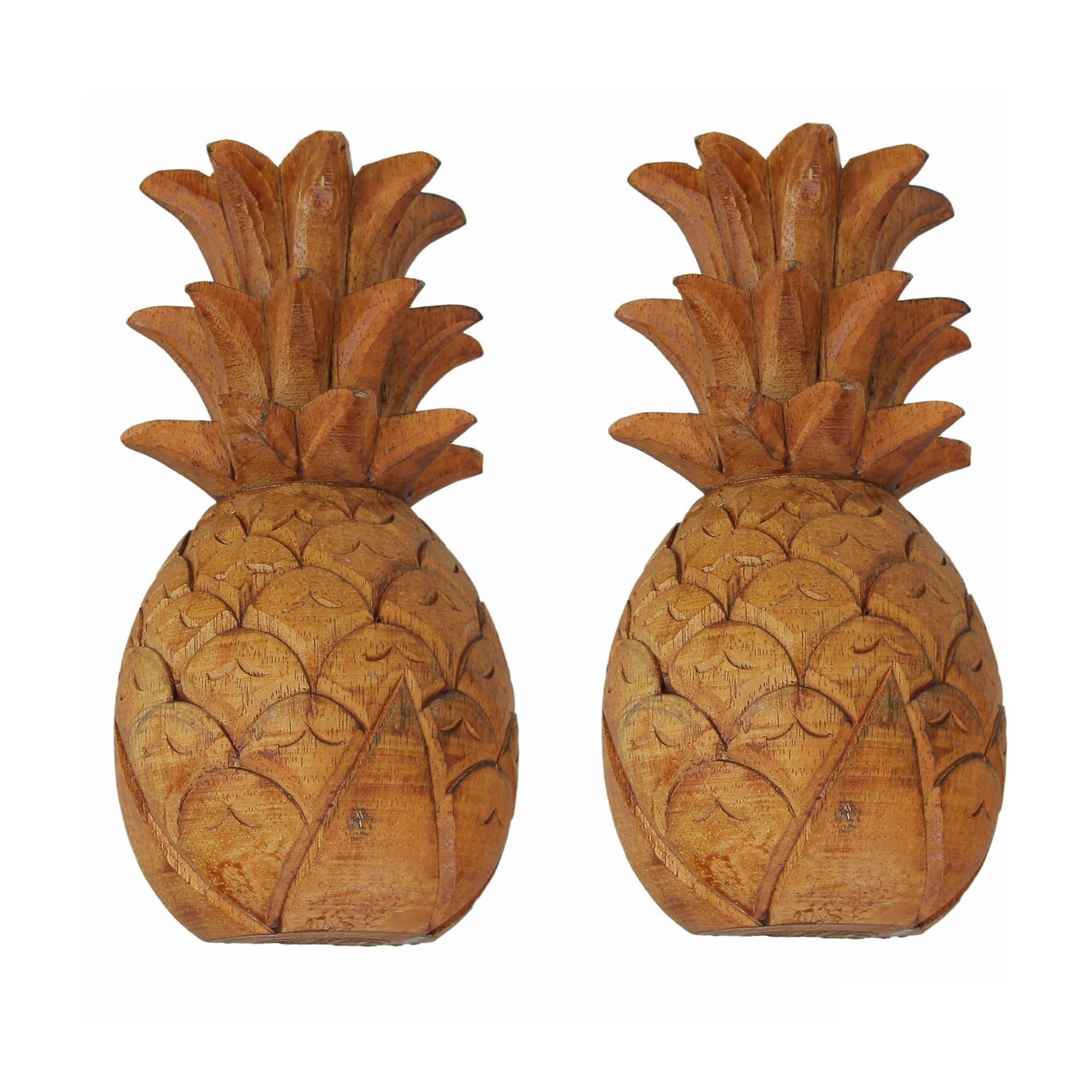 Set of 2 Hand Carved Wooden Pineapple Hanging Wall Art Sculptures Home Decor